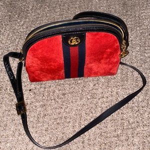 GUCCI OPHIDIA RED SUEDE CROSSBODY BAG